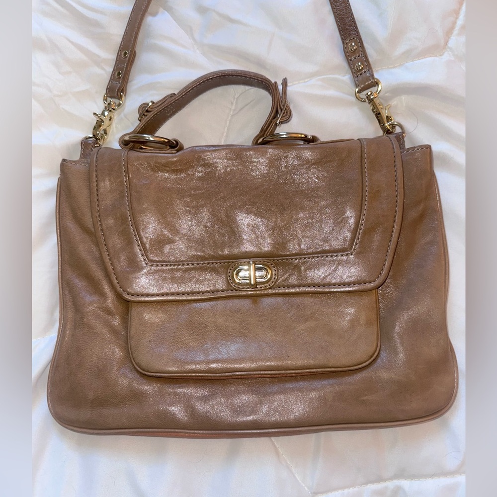 Rebecca Minkoff Top Handle Leather Shoulder Bag Beige Tan Camel Handbag Purse